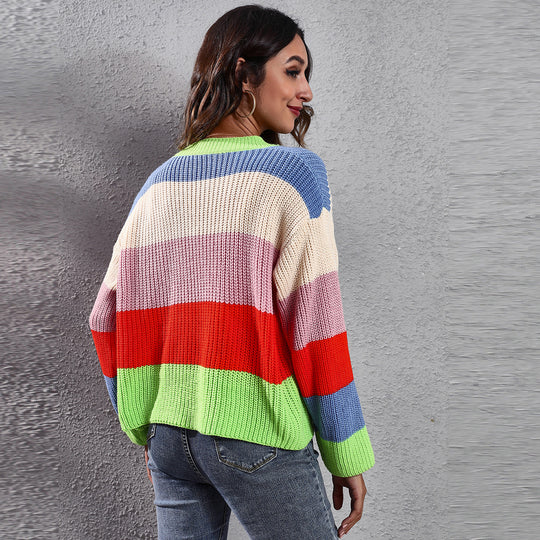 Damen Grobstrickjacke mit knopfdetails und modischem Farbspiel EB