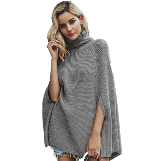 Damen Großer Strickpullover mit hochschließendem Kragen und weitem Schnitt EB