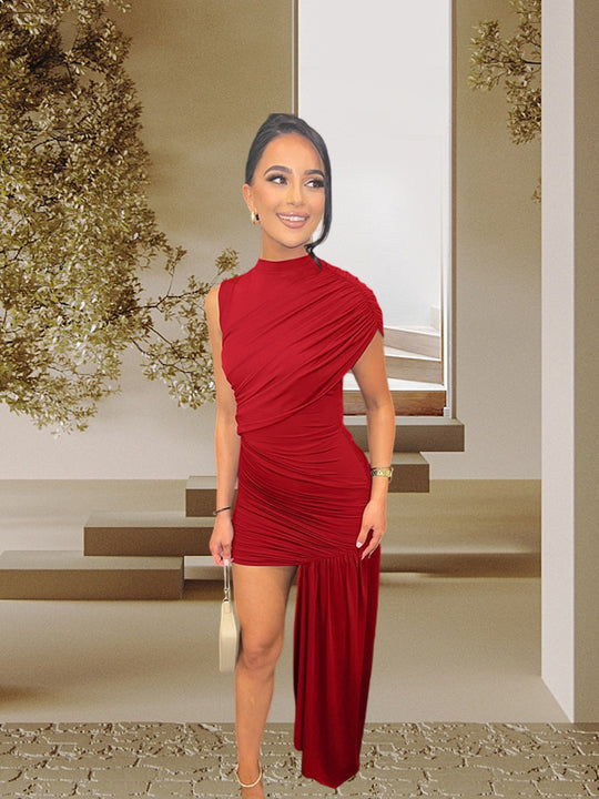 Damen Couture-Minikleid mit asymmetrischem Schnitt und Raffungen EB