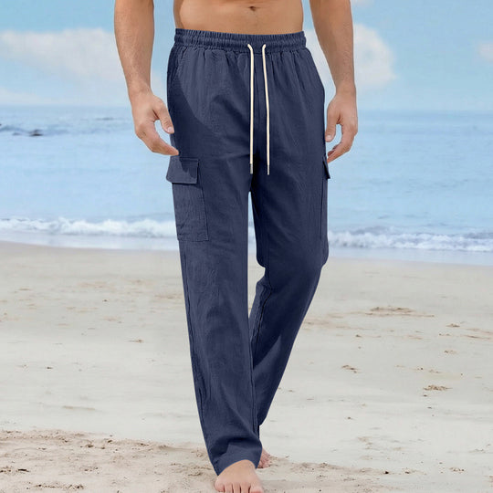 Herren Cargo-Strandhose aus Leinenmix mit elastischem Bund und Kordelzug EB