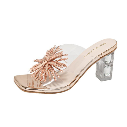 Damen glamouröse Mules mit funkelndem Blumenakzent EB