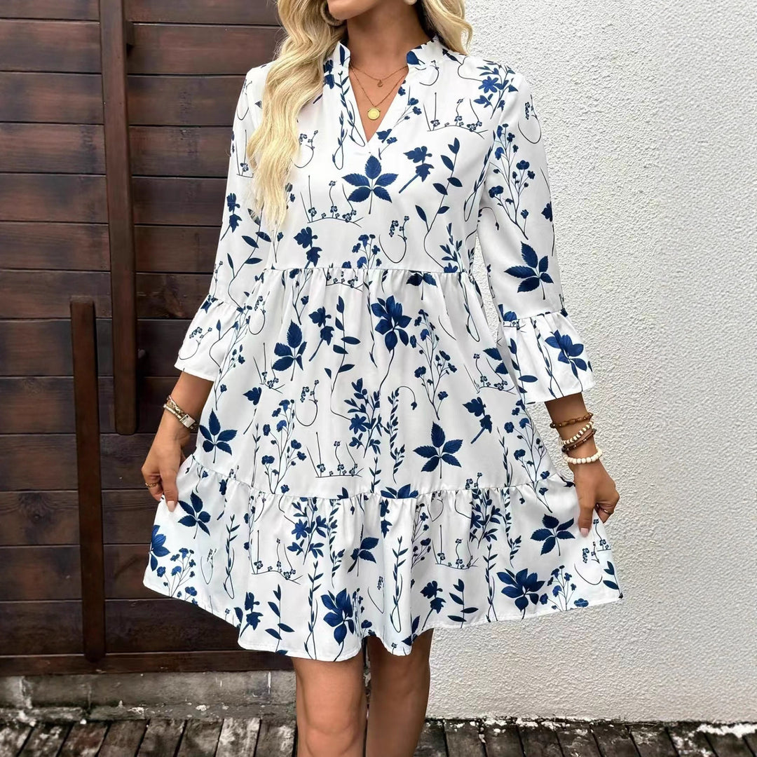 Damen Freizeitkleid mit floralem Design und Rüschen EB