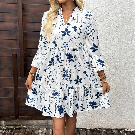 Damen Freizeitkleid mit floralem Design und Rüschen EB