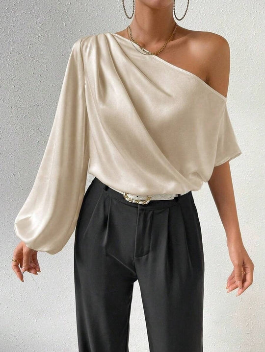 Damen elegante asymmetrische Bluse mit weiten Ärmel EB