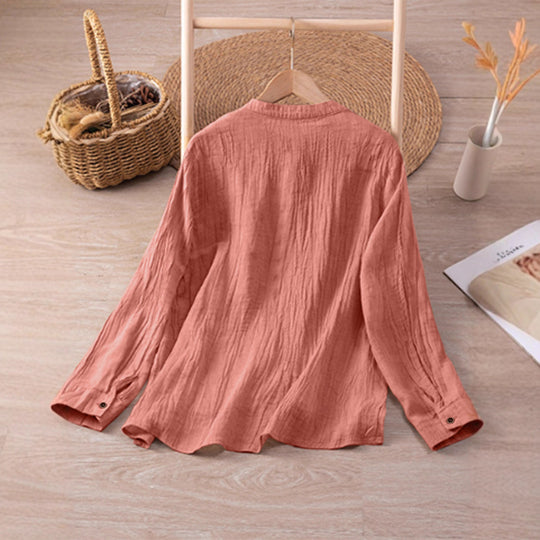 Damen lässige Bluse mit strukturiertem Stoff und Knopfdetail EB