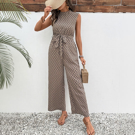 Damen eleganter Jumpsuit mit offenem Rücken und Taillengürtel EB