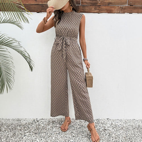 Damen eleganter Jumpsuit mit offenem Rücken und Taillengürtel EB