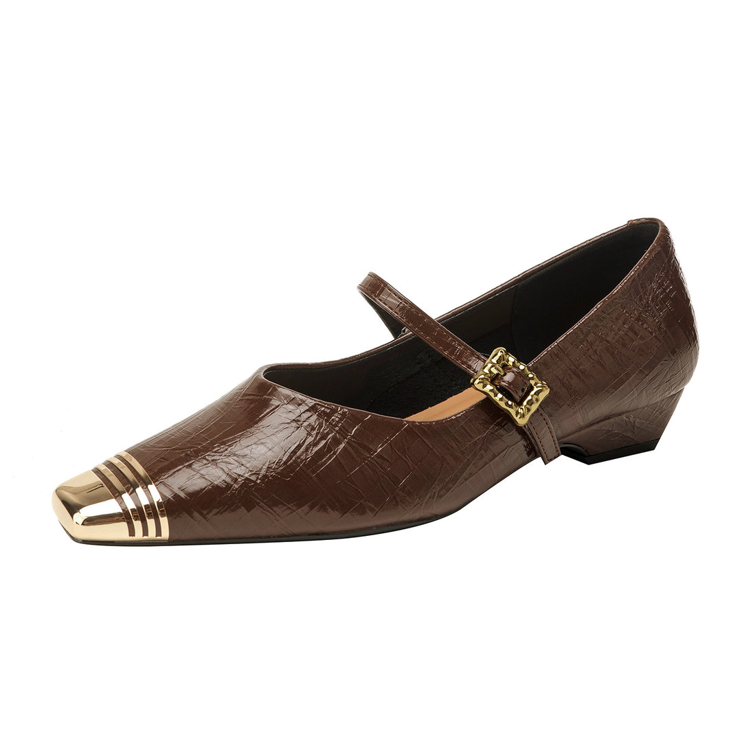 Damen Ballerinas mit elegantem Riemen und stilvollem Blockabsatz EB