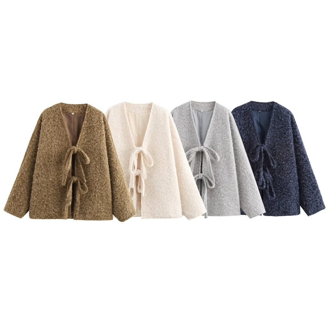 Damen Kuschelige Oversized Weste mit Bindebändern und anschmiegsamem Material EB