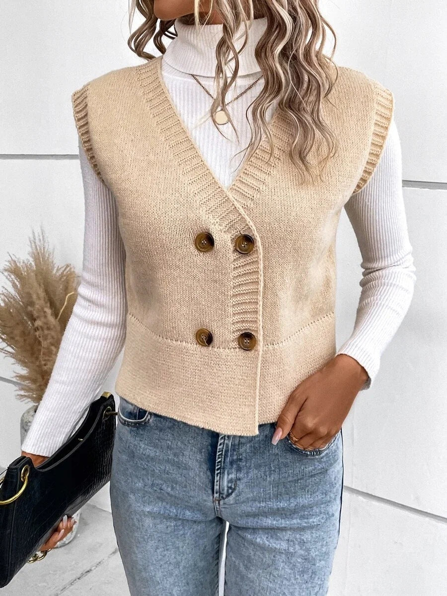 Damen Strickweste mit doppelter Knopfleiste EB
