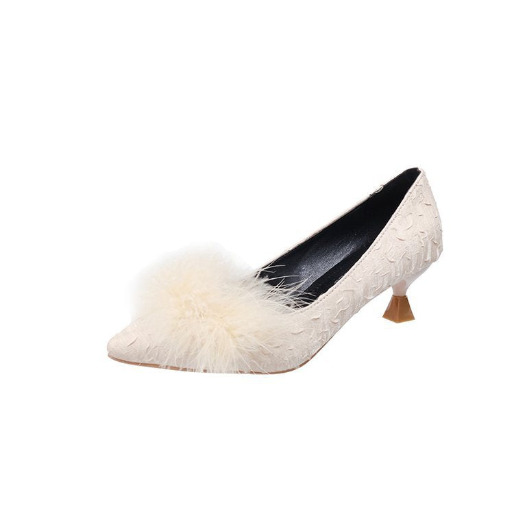 Damen elegante Pumps mit dekorativem Flausche-Akzent EB