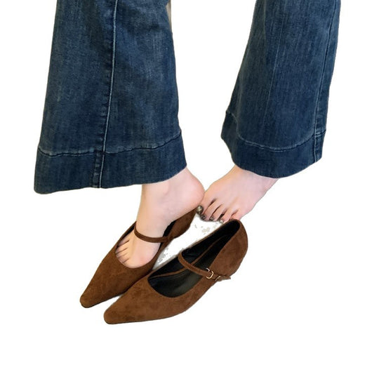 Damen elegante Ballerinas mit verstellbarem Riemen und feiner Wildlederoberfläche EB