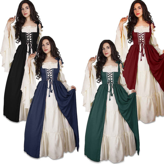 Damen historisches Kleid mit romantischem V-Ausschnitt und voluminösen Ärmeln EB