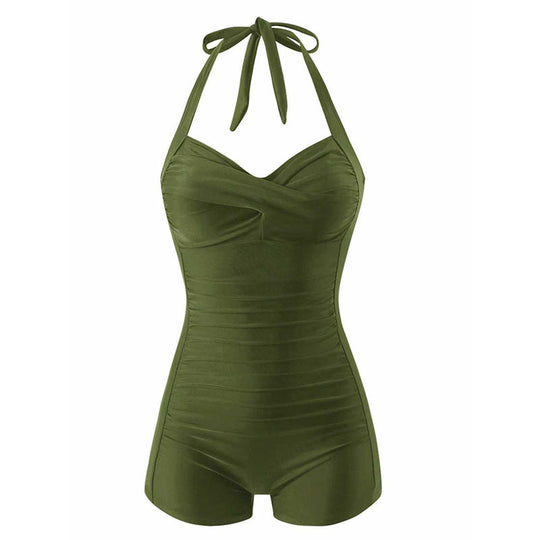 Damen Stilvoller Einteiler Badeanzug mit bindbarem Nackendesign EB