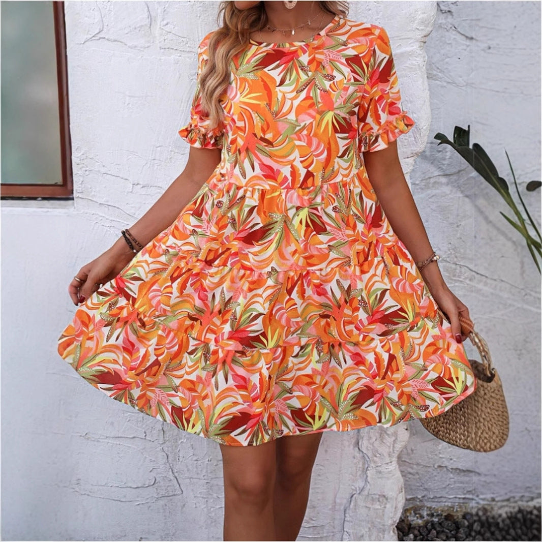 Damen Sommerliches Freizeitkleid mit Rüschendetails und frischem Blumenmuster EB