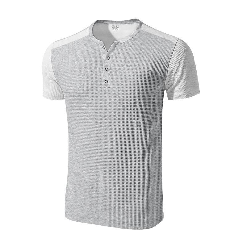 Herren Kurzarm-Henley-T-Shirt mit strukturierter Oberfläche und dezenter Knopfleiste EB