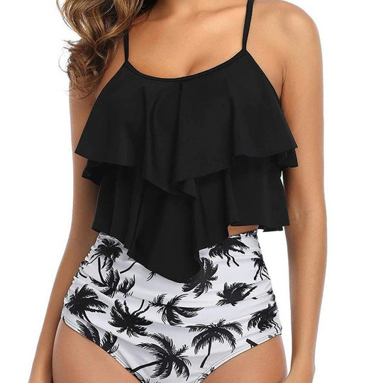Damen Sportliches Tankini-Set mit fransigem Oberteil und hohem Bund EB