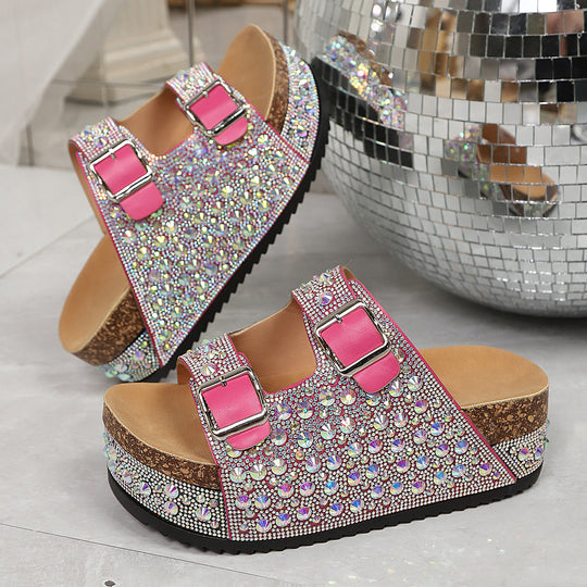 Damen Pailletten-Badesandalen mit breiten Riemen EB