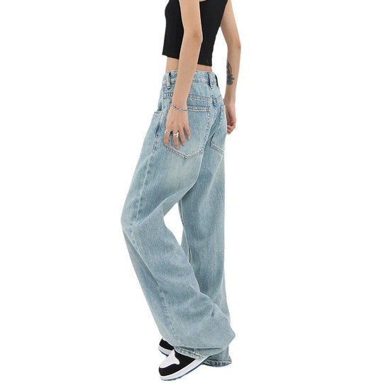 Damen Weite Denim-Jeans mit hoch tailliertem Schnitt und lässigem Design EB
