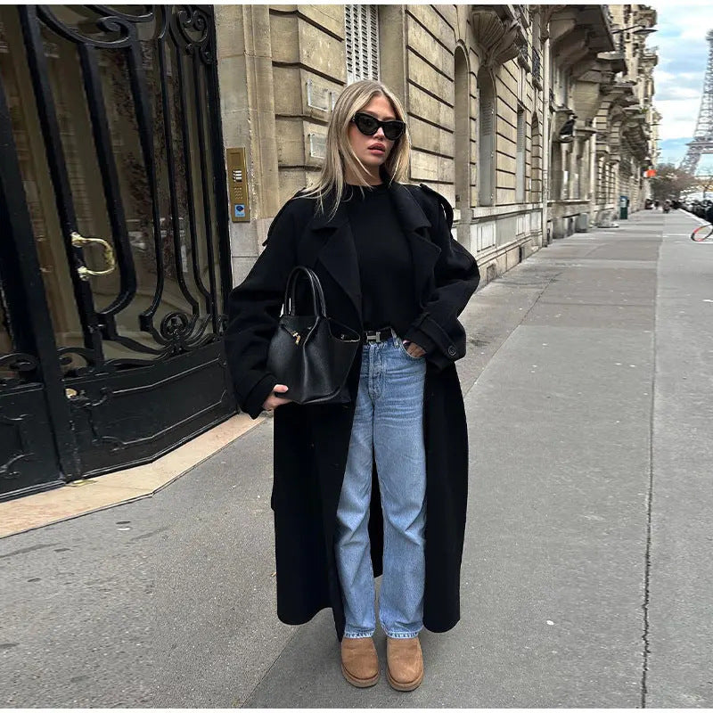 Damen Elegante lange Trenchcoat mit modernem Schnitt und praktischen Taschen EB