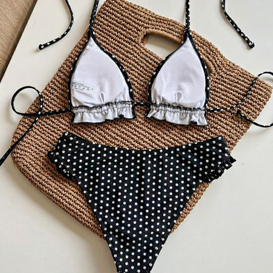 Damen Triangel-Bikini mit Rüschendetails und verstellbaren Trägern EB