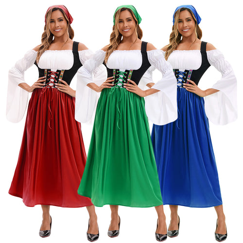 Damen nan Renaissance Dirndl Kostüm mit Schnürmieder und Carmenärmeln EB