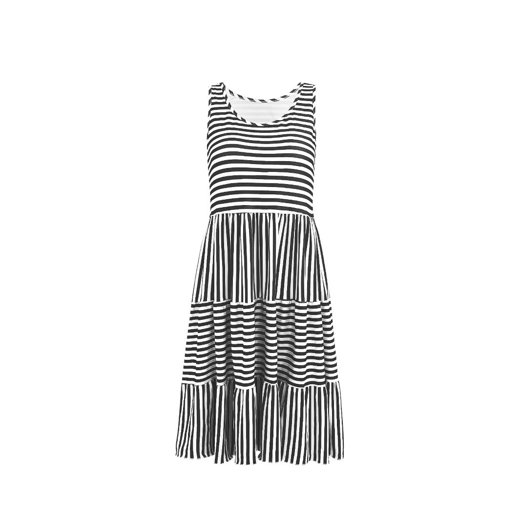 Damen Sommerliches Streifenkleid mit voluminösem Rüschensaum EB