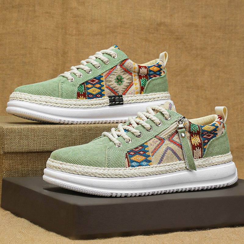 Damen espadrille-inspirierte Plateau-Sneaker mit gewebten Ethno-Einsätzen, seitlichem Reißverschluss und gedämpfter Leichtsohle EB