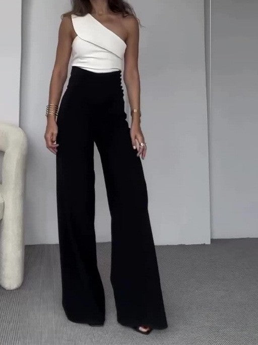 Damen Eleganter Jumpsuit mit asymmetrischem Schnitt und weitem Bein EB