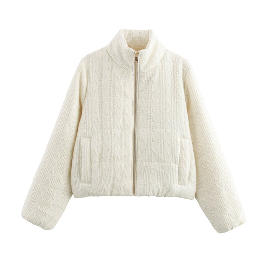 Damen warme Kapuzenjacke aus Strukturstrick EB