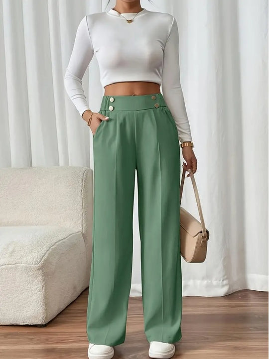 Damen Klassische weite Hose mit Knopfleiste und Taschen EB