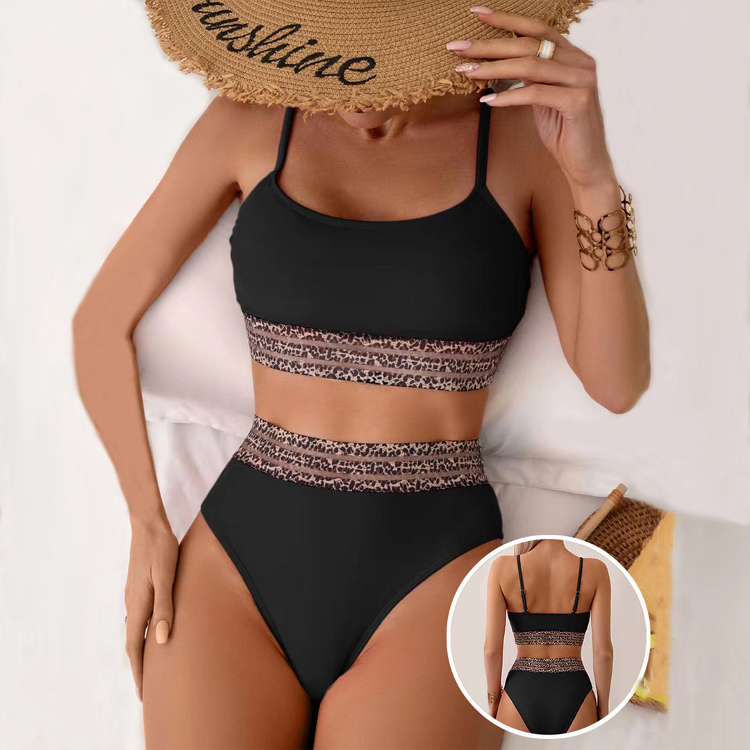 Damen Hochtailliertes Bikini-Set mit modischen Leoparden-Details EB