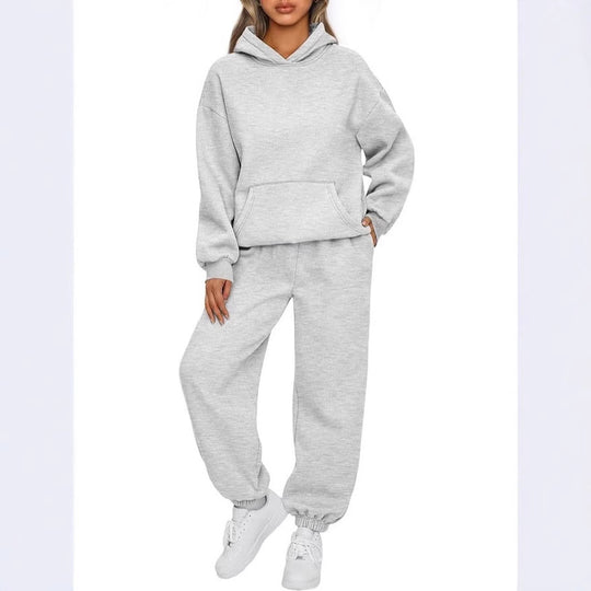 Damen nan luxuriöses Oversize-Loungewear-Set Kapuzenpullover mit Kängurutasche und weit geschnittene Jogginghose mit elastischen Knöchelabschlüssen EB