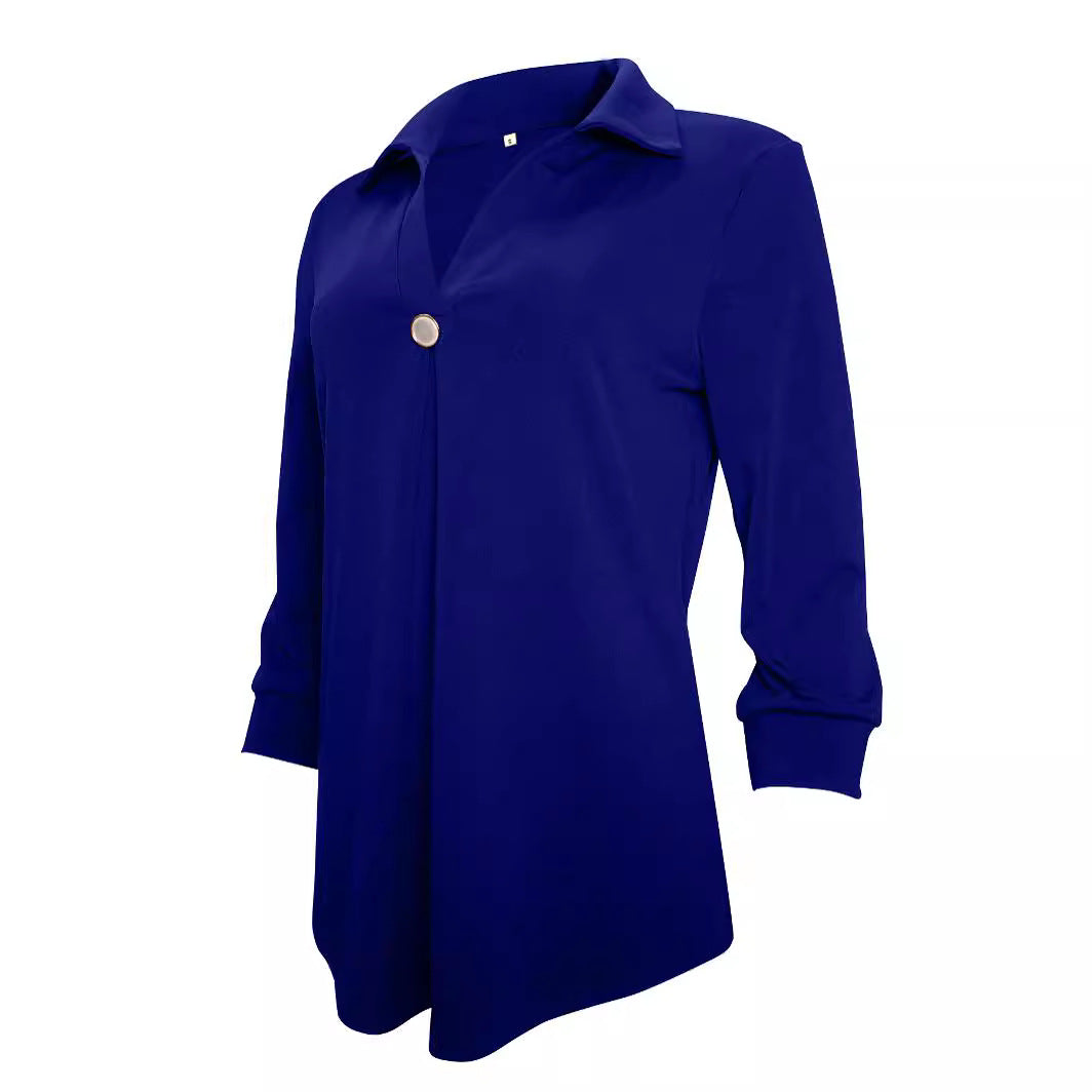 Damen Langarm Bluse mit elegantem V-Ausschnitt und dekorativen Falten EB