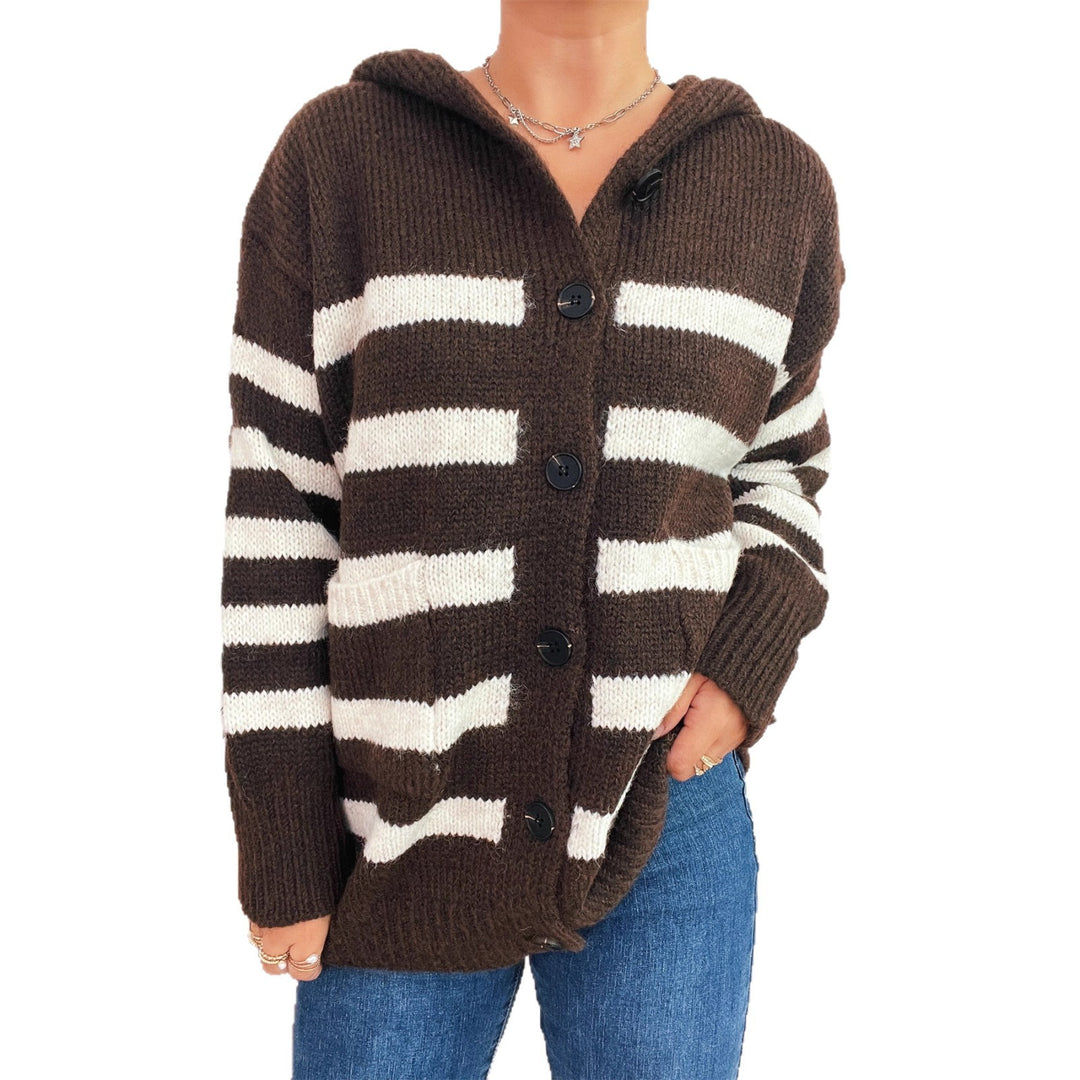 Damen oversized Strickjacke mit kontrastierenden Streifen und Kapuze EB