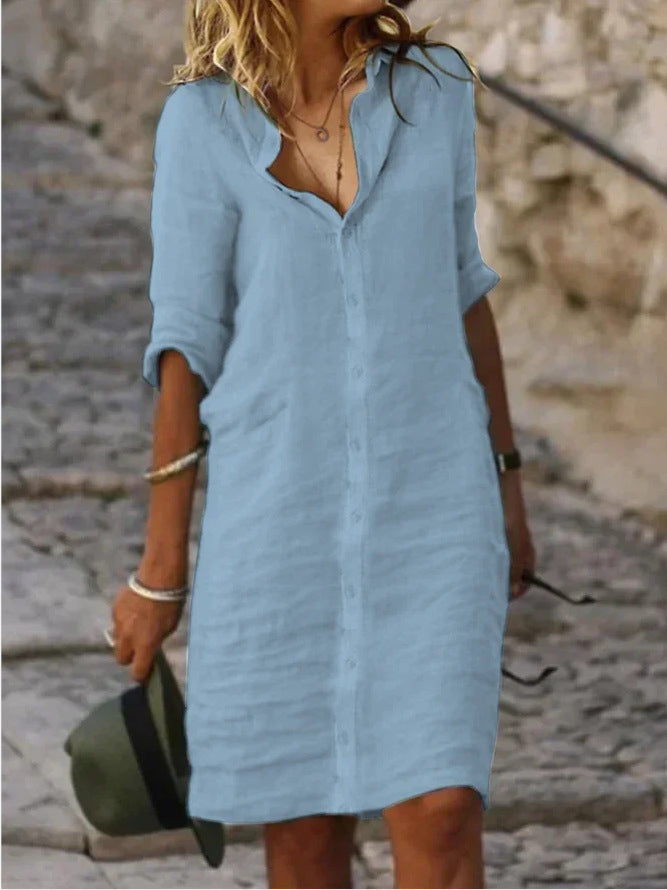 Damen Lässiges Hemdkleid mit Schicken Details EB