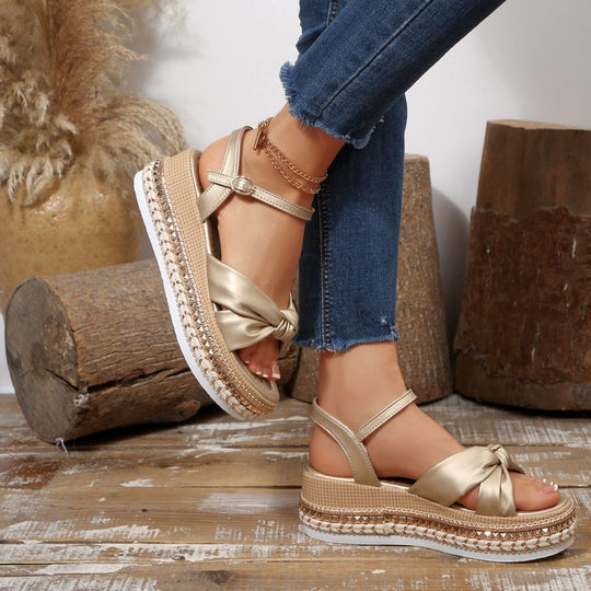 Damen Plattform-Sandalen mit raffinierter Knotenoptik EB