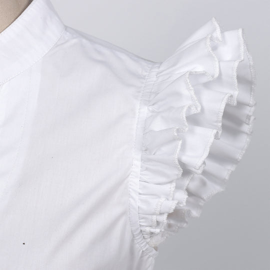 Damen nan kurz geschnittene Bluse mit Stehkragen V‑Ausschnitt und Volantärmeln EB