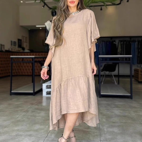 Damen lässiges Leinenkleid mit voluminösen Ärmeln EB