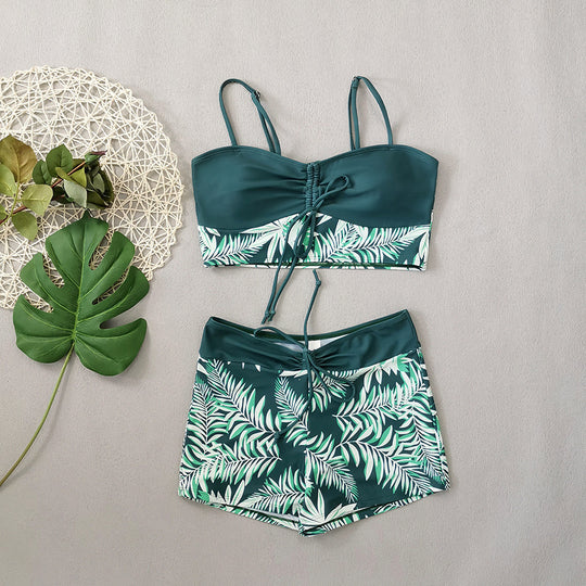 Damen Crop-Top Bikini mit floralem Design und bequemen Shorts EB