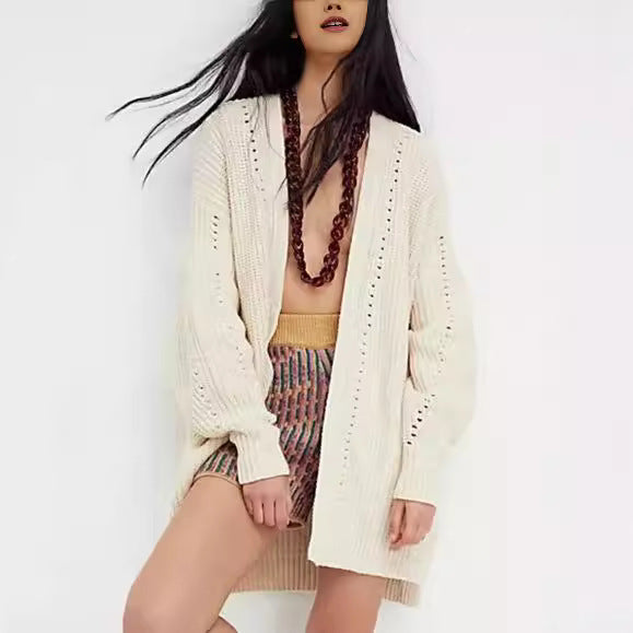 Damen offene Strickjacke mit leichter Lochstruktur und komfortabler Passform EB