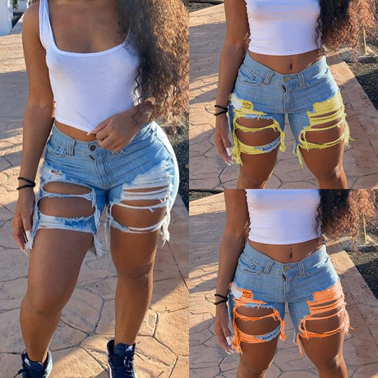 Damen Jeans-Shorts mit modischen Destroyed-Details und fransigen Säumen EB