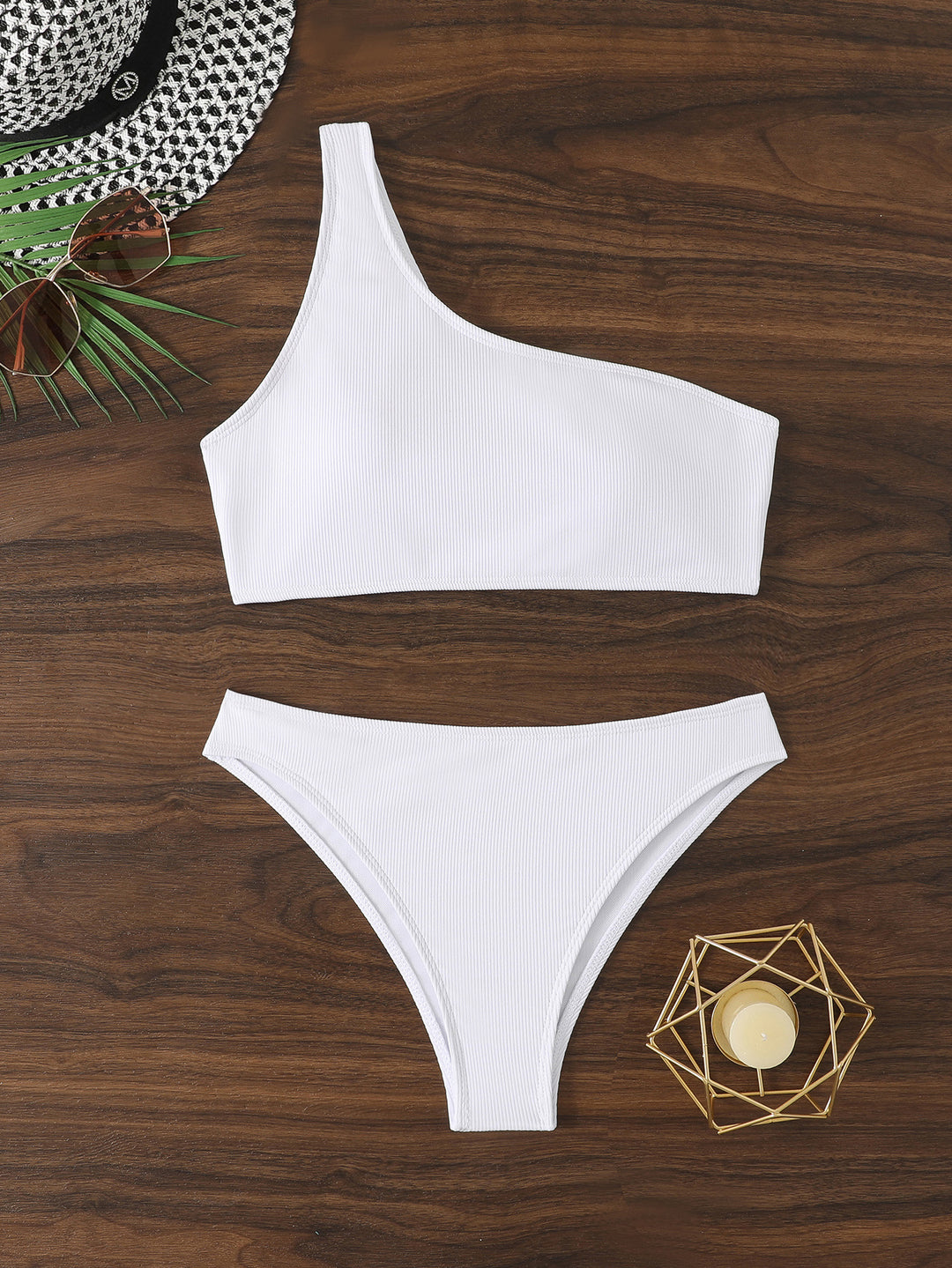 Damen Triangel-Bikini mit asymmetrischem Schnitt und raffiniertem Rippendesign EB