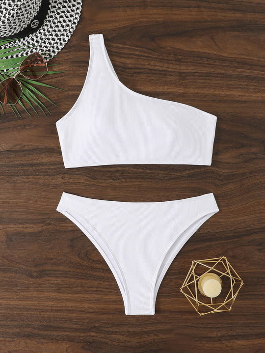 Damen Triangel-Bikini mit asymmetrischem Schnitt und raffiniertem Rippendesign EB