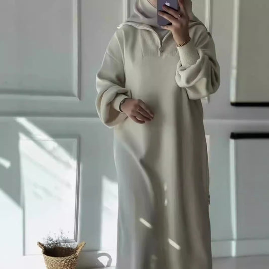 Damen Kapuzenkleid mit Reißverschluss und lässigem Schnitt EB