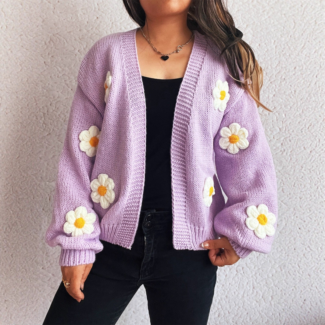 Damen Strickjacke mit floralem Design und lässiger Passform EB