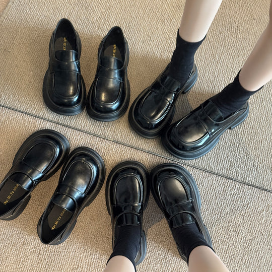 Damen modische Loafers mit dickem Plateau-Heel und elegantem Lederfinish EB