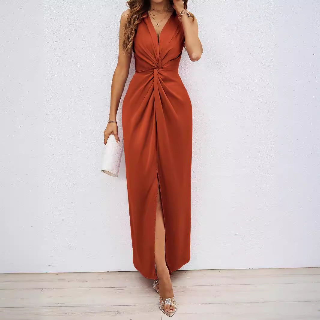 Damen Langkleid mit elegantem Wickeldesign und figurbetontem Schnitt EB
