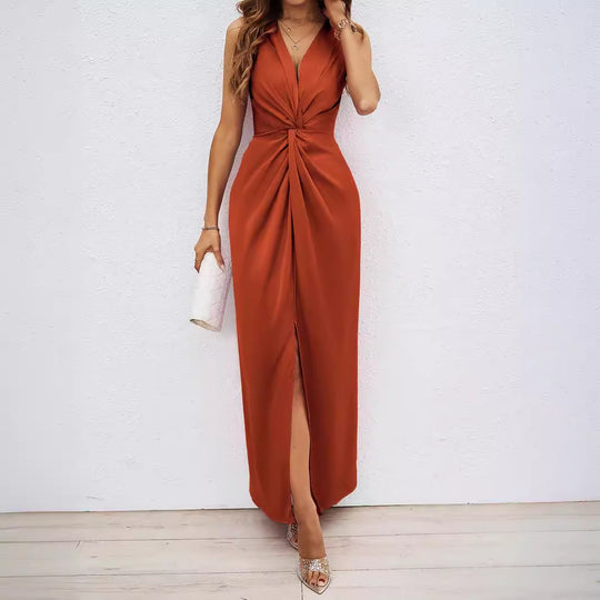 Damen Langkleid mit elegantem Wickeldesign und figurbetontem Schnitt EB