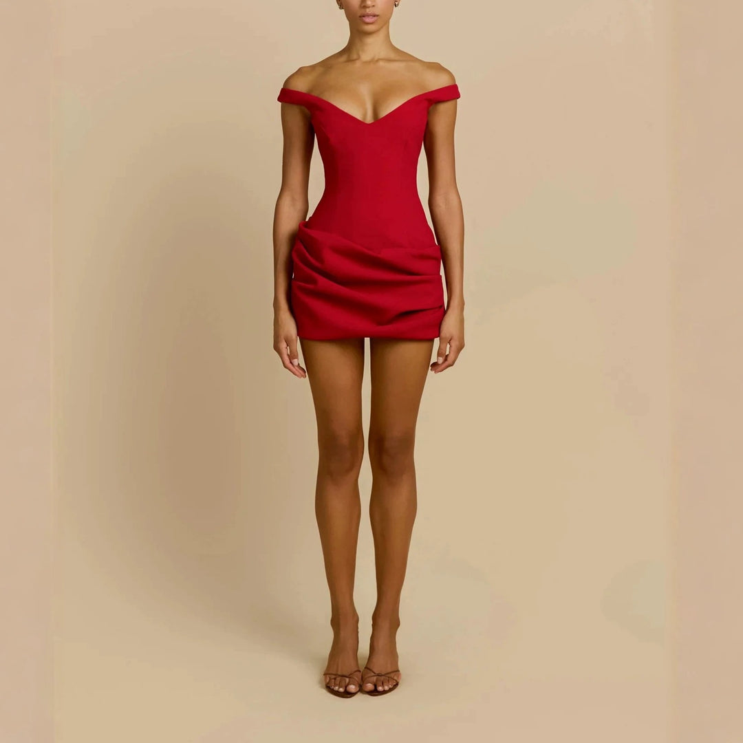 Damen Elegantes schulterfreies Minikleid mit raffiniertem Drapierungsdesign EB